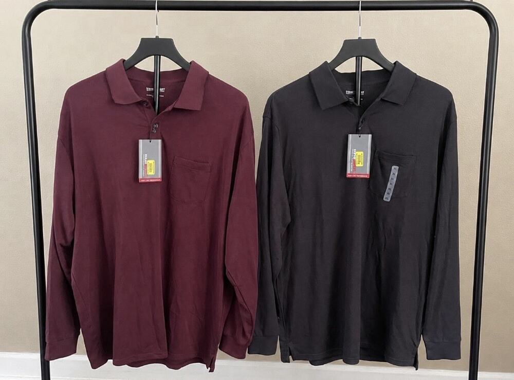 NWT Roundtree & Yorke TravelSmart Men's Long Sleeve Polo Shirts - 2 Pack Lot